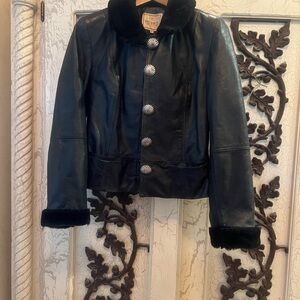 Double D Ranch Midnight Leather Jacket with Plush Trim